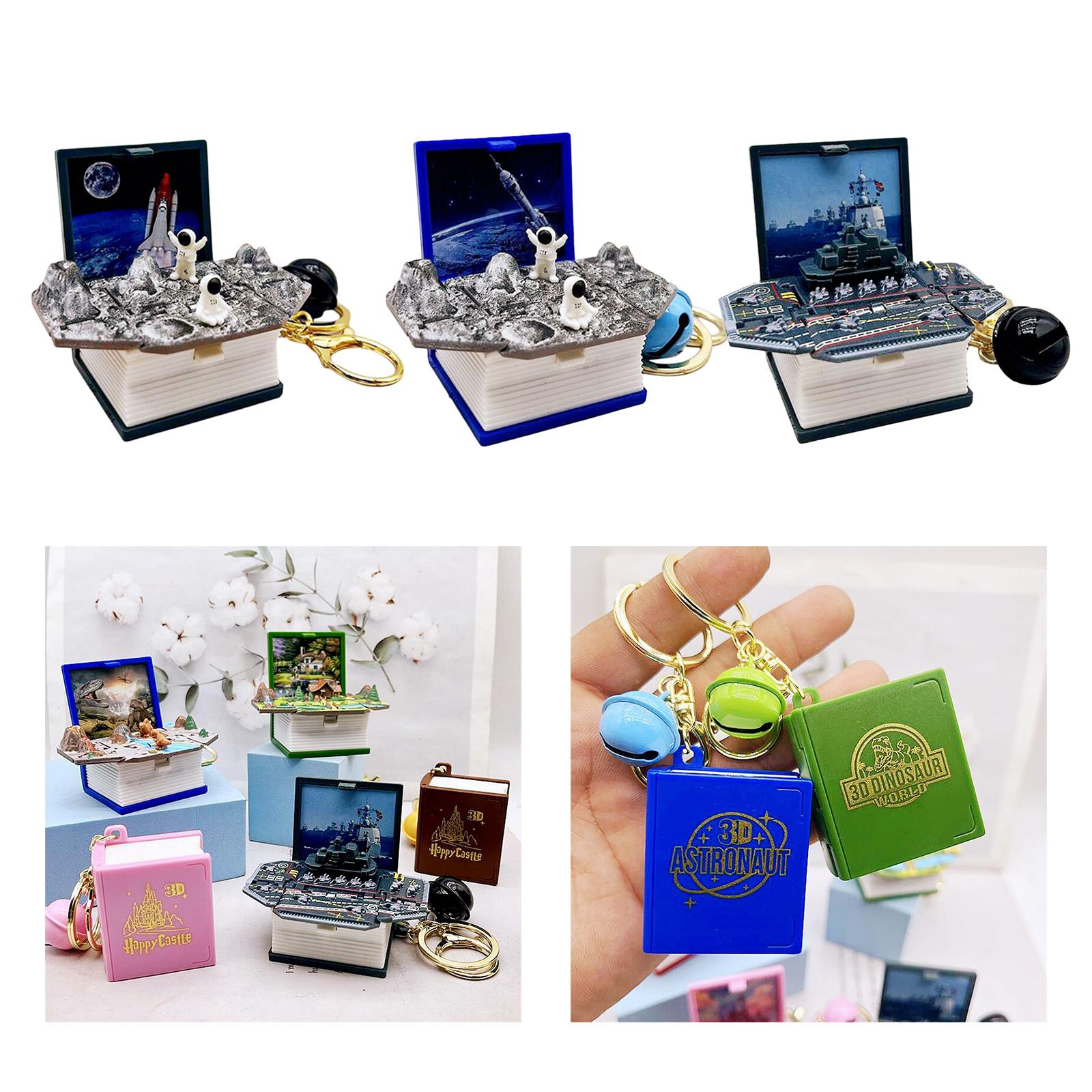 4x3D Book Keychain Cute 3D Backpack Keychain for Children Boys Girls Kids Space Black