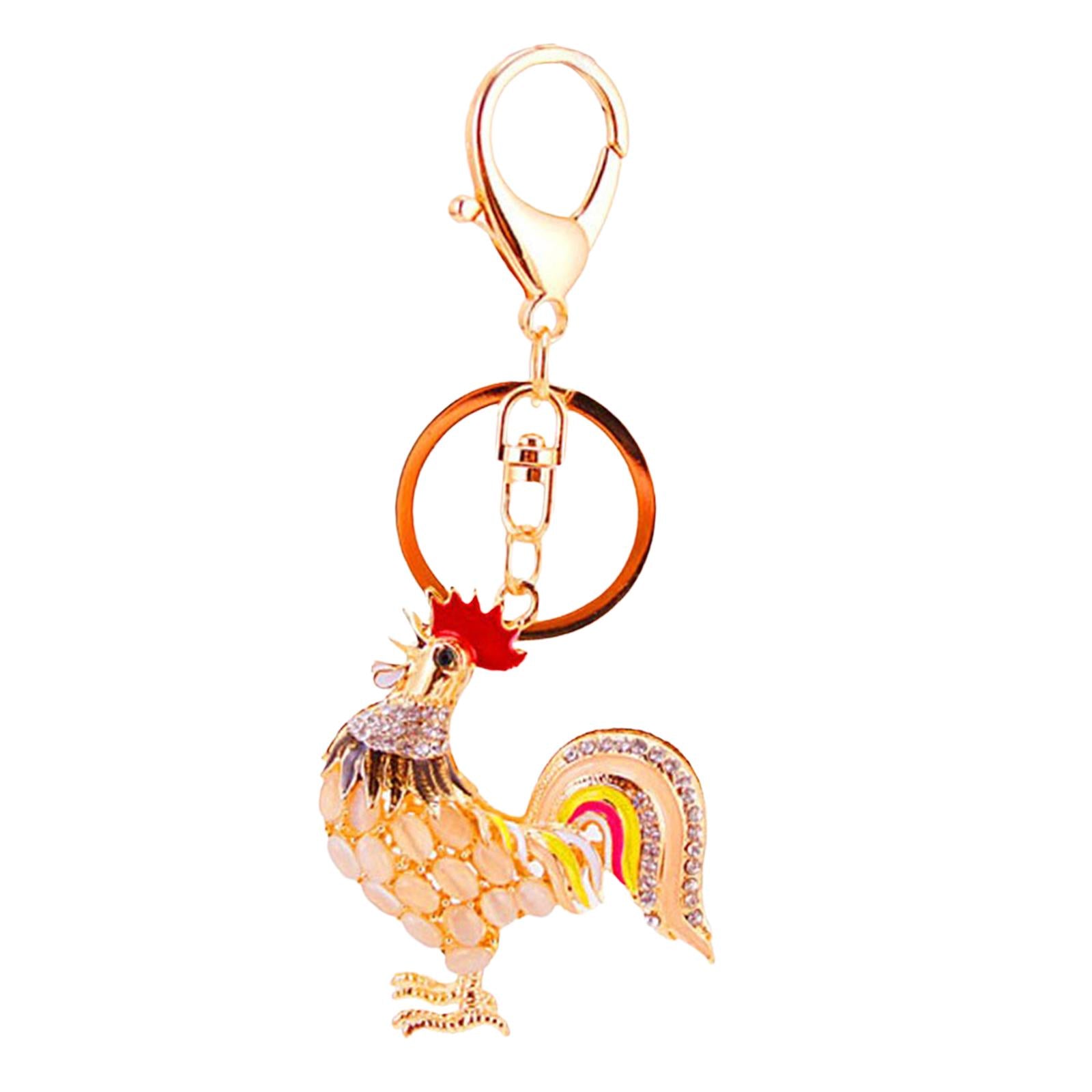 4xRooster Keychain Backpack Charms Alloy Rhinestone Keychain for Women and Men