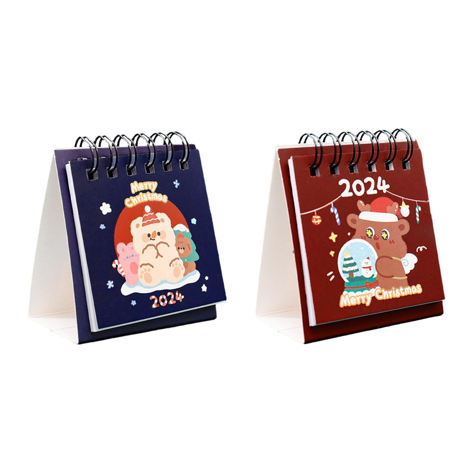 2xCute Standing Flip Desktop Calendar Twin Wire Binding Calendar for Household Blue