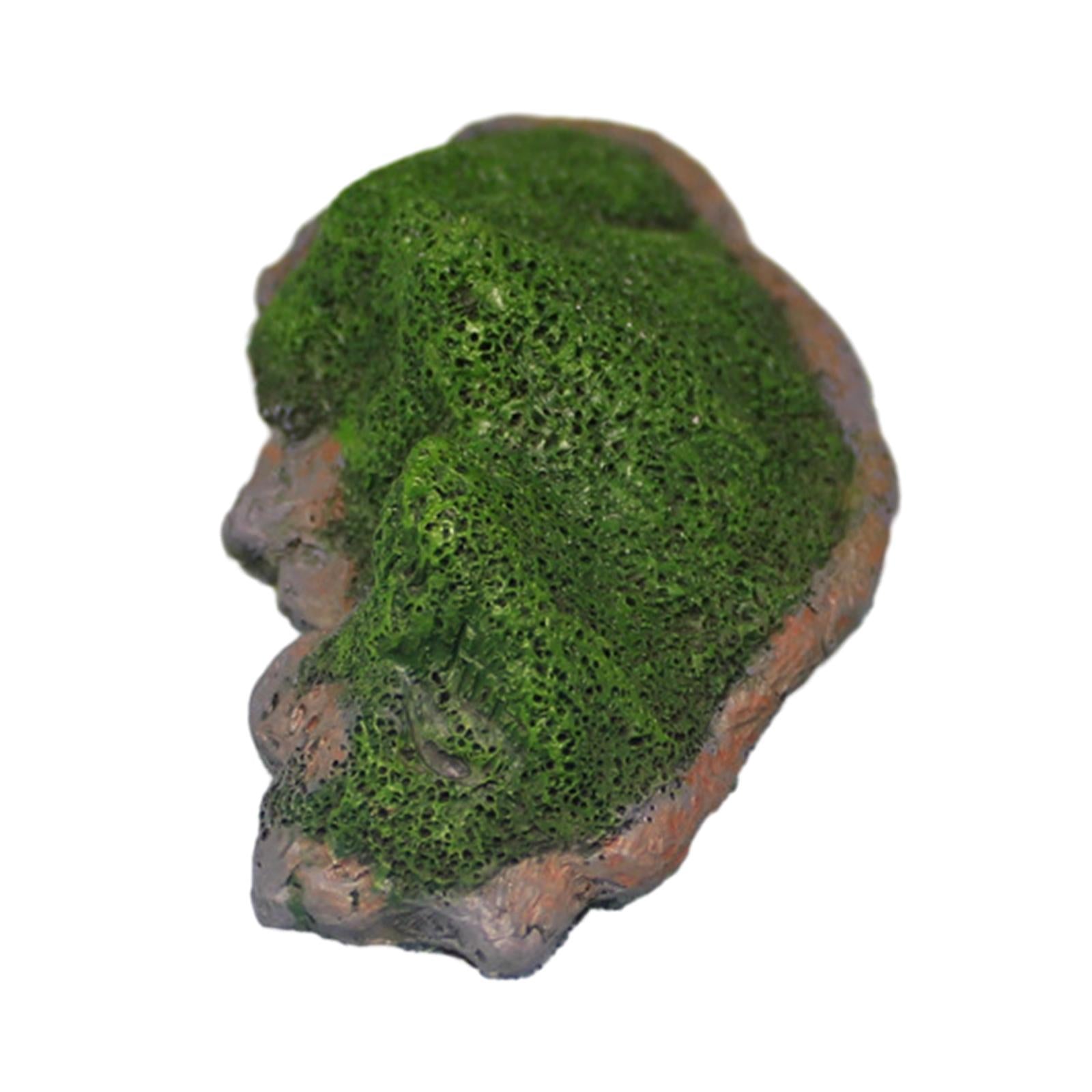 2xArtificial Mosses Rock Fake Fresh Green Mosses Covered Stone for Fish Tank