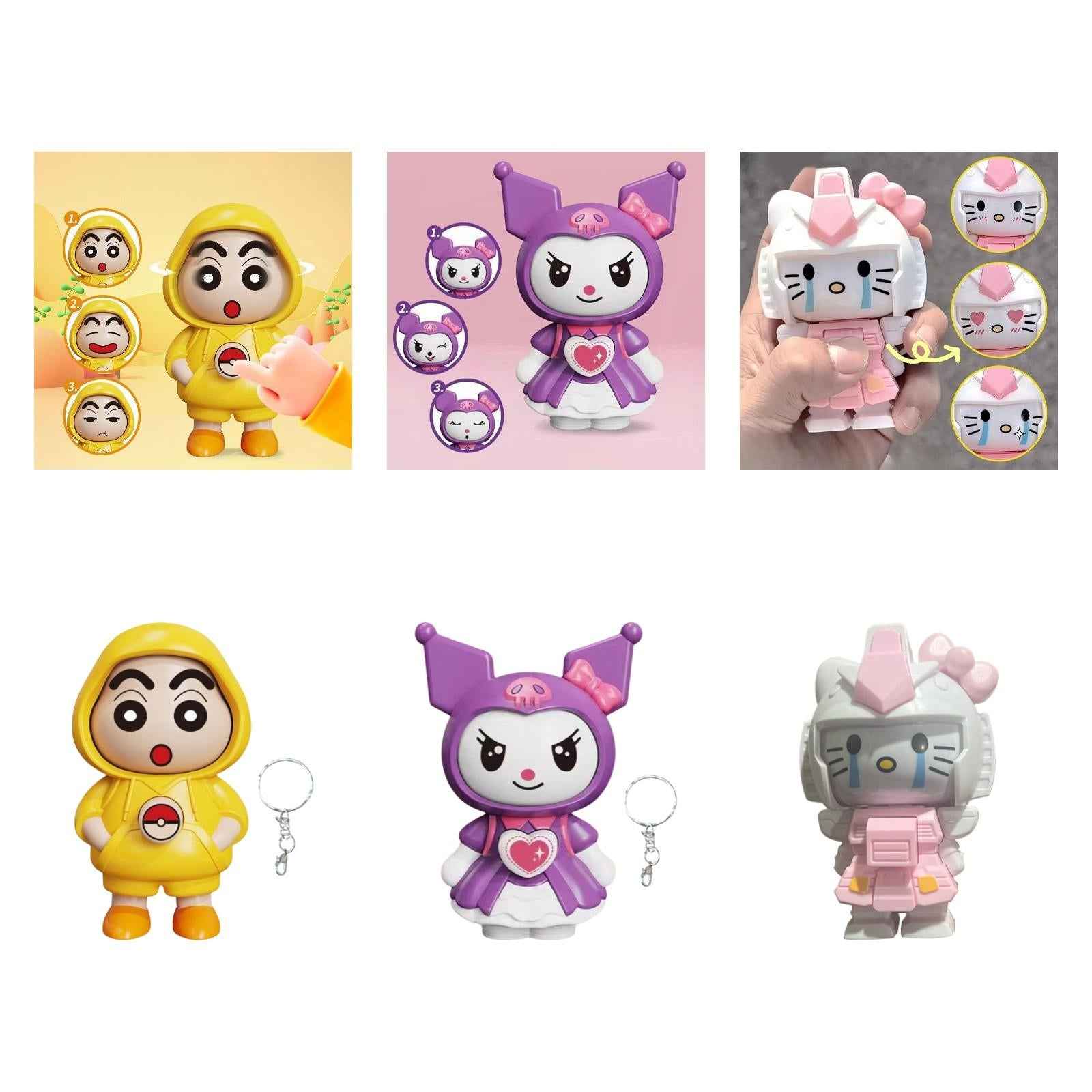 Face Changing Doll Key Holder Cartoon Character Keychain for Men Gifts yellow