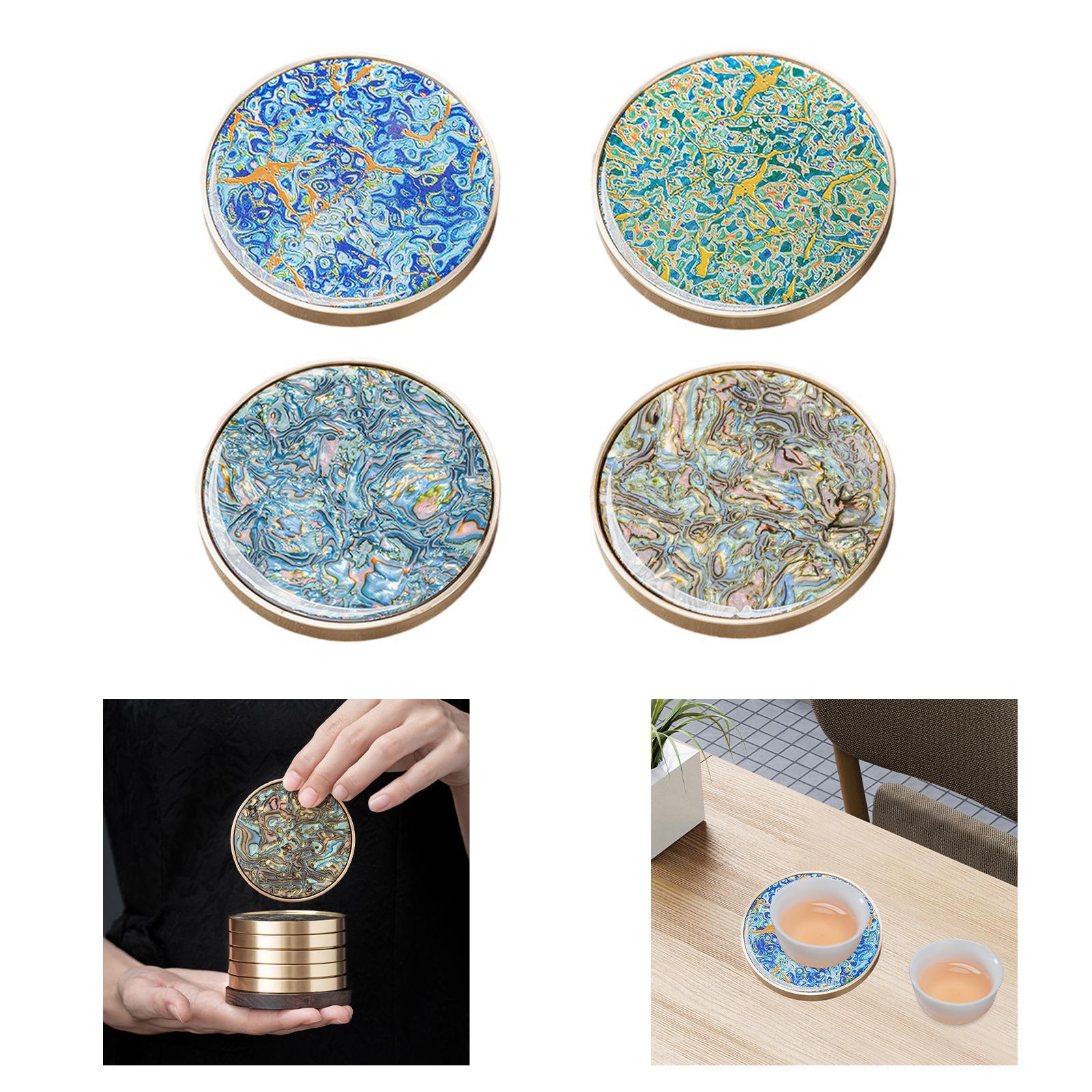 Coaster Gift Heat Resistant Lacquerware Wood Ornament for Bar Home Blue and Orange
