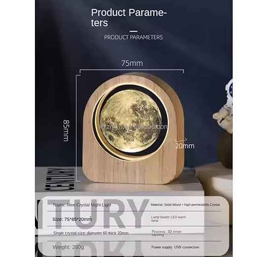 3D Acrylic LED Night Light with Durable Plastic Base Decorative Table Lamp ( Standing Moon Ball)