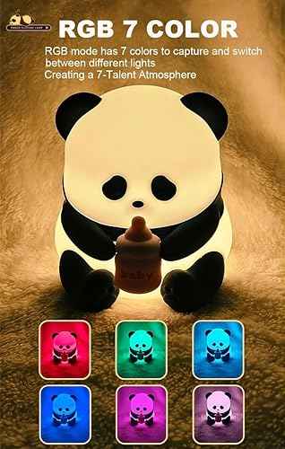 Panda LED Night Light with glasses and bottle design—soft silicone, rechargeable, and portable for kids’ rooms, nurseries, or baby shower gifts.