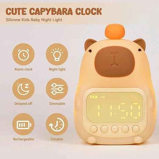 Bear Style Digital Bedside Clock with LED display, night lamp, snooze alarm, timer, and temperature function – suitable for kids’ rooms and home décor.
