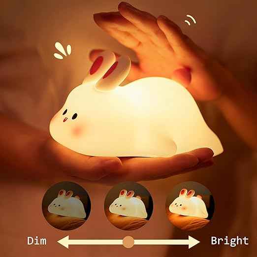 Cute Little Rabbit Silicone Night Light with touch control and rechargeable LED—ideal for children’s rooms and gifting for couples or loved ones.