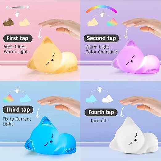 Cute Sleeping Cat LED Night Light – Rechargeable Silicone Lamp for Kids Bedroom, Nursery Decoration & Gift