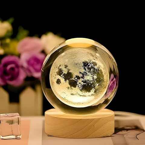 3D Acrylic LED Night Light with Durable Plastic Base Decorative Table Lamp (Moon Pack of 2)