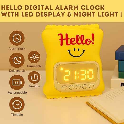 LED Digital Alarm Clock with night light, snooze, timer, and temperature display—fun cartoon style for kids’ rooms and home.