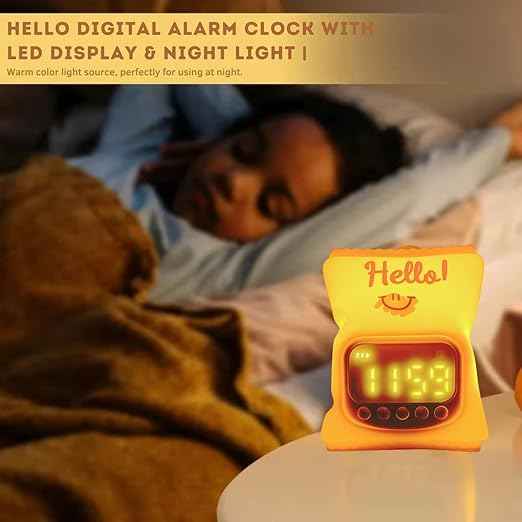 LED Digital Alarm Clock with night light, snooze, timer, and temperature display—fun cartoon style for kids’ rooms and home.