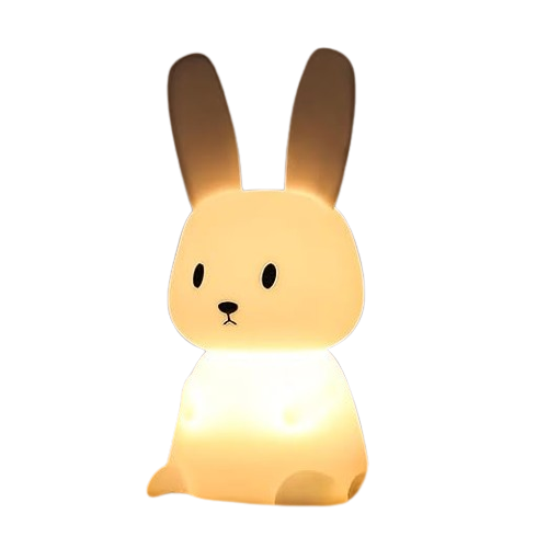 Cute Rabbit Silicone Night Lamp with 7-color LED lighting, tap touch control, and USB recharge—ideal for baby and toddler bedrooms.