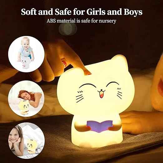Reading Cat Silicone Night Lamp with cozy LED light—rechargeable, perfect for kids’ bedrooms, nurseries, or as a romantic or Valentine’s gift.