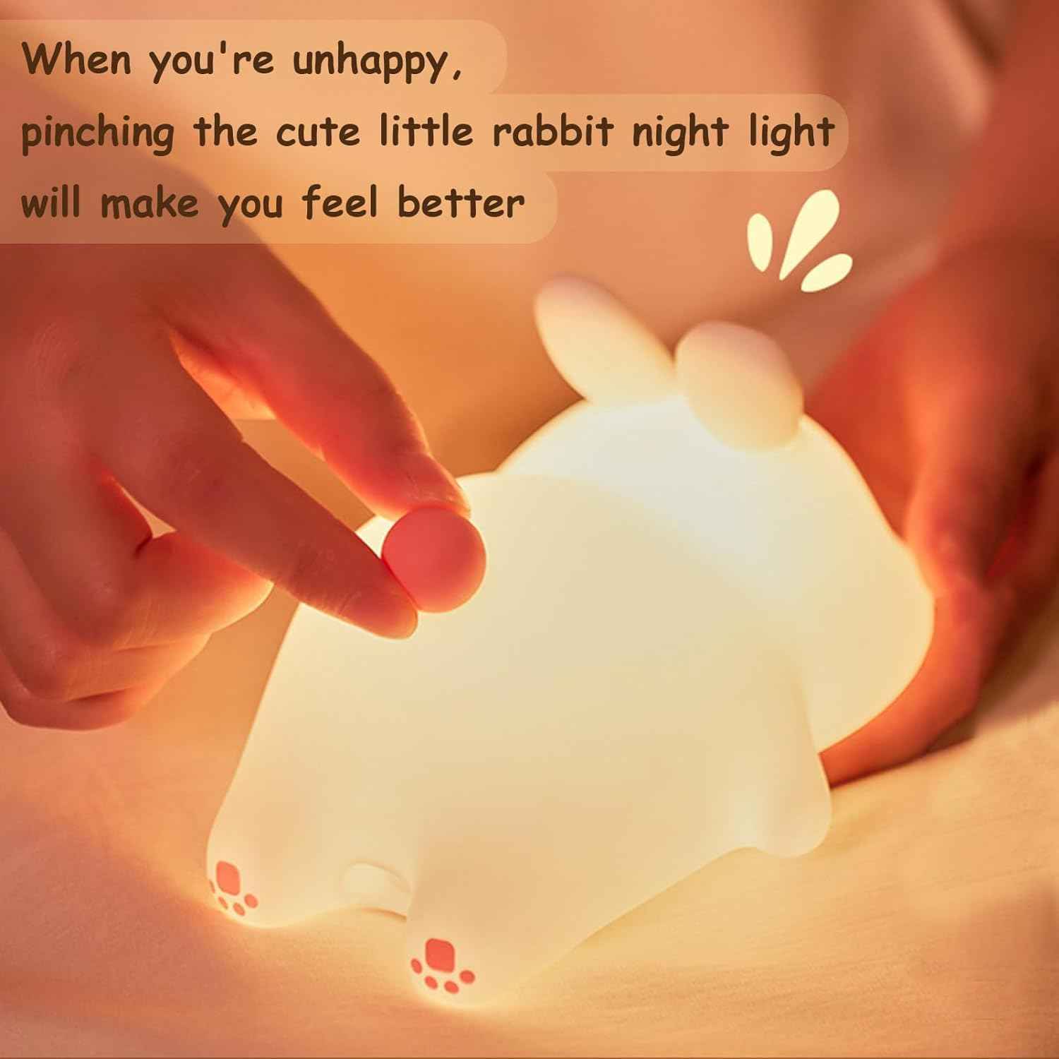 Cute Little Rabbit Silicone Night Light with touch control and rechargeable LED—ideal for children’s rooms and gifting for couples or loved ones.
