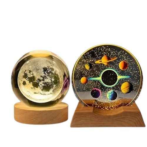 3D Crystal Ball Space Lamp and Crystal Moon Lamp USB Powered Night Lights(Combo )