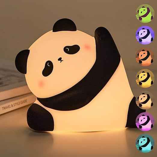 Panda-Themed LED Night Light with soft silicone, 7-color changing lights, and USB rechargeable—great for kids’ rooms or as a cute gift.