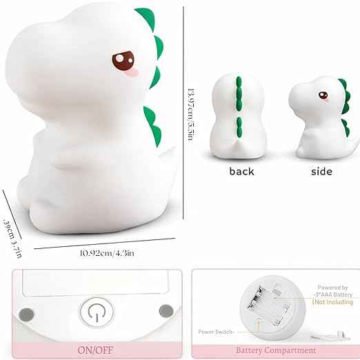 Cute Silicone Dinosaur Night Lamp – USB Rechargeable LED Night Light with Touch Control for Kids Room & Nursery