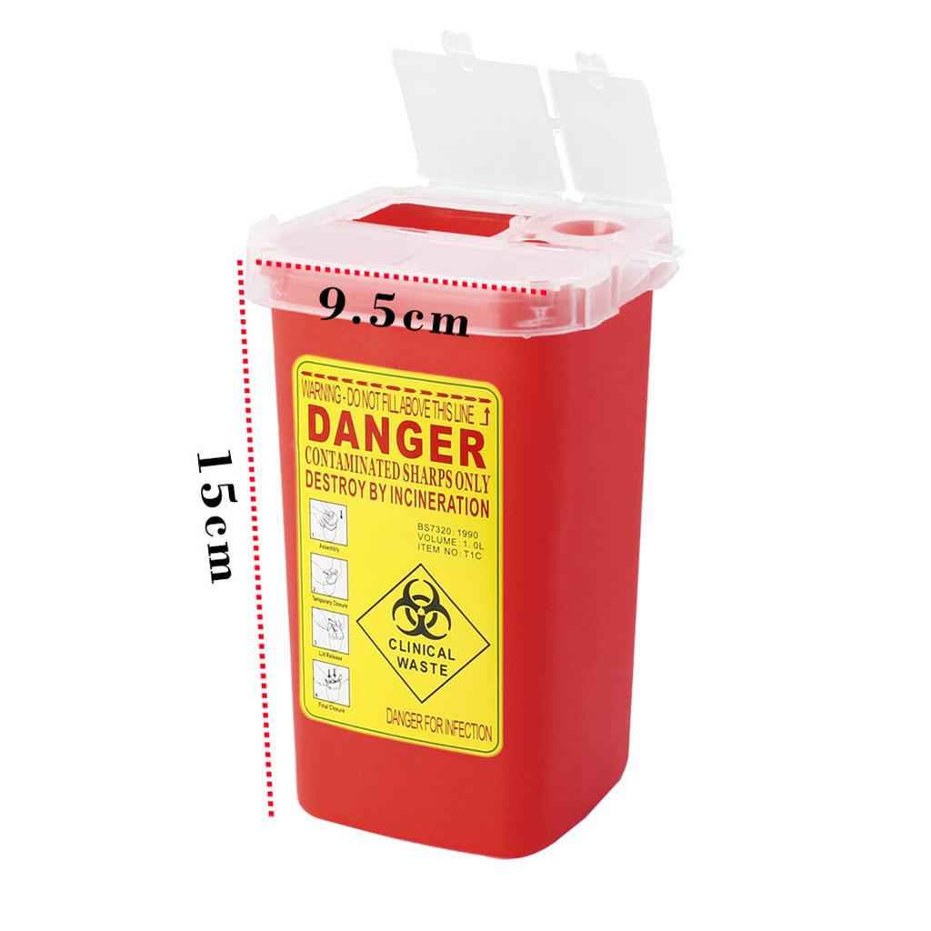 Red Sharps Bin Needle Blade Waste Disposal Container with Locking Lid 1.0L
