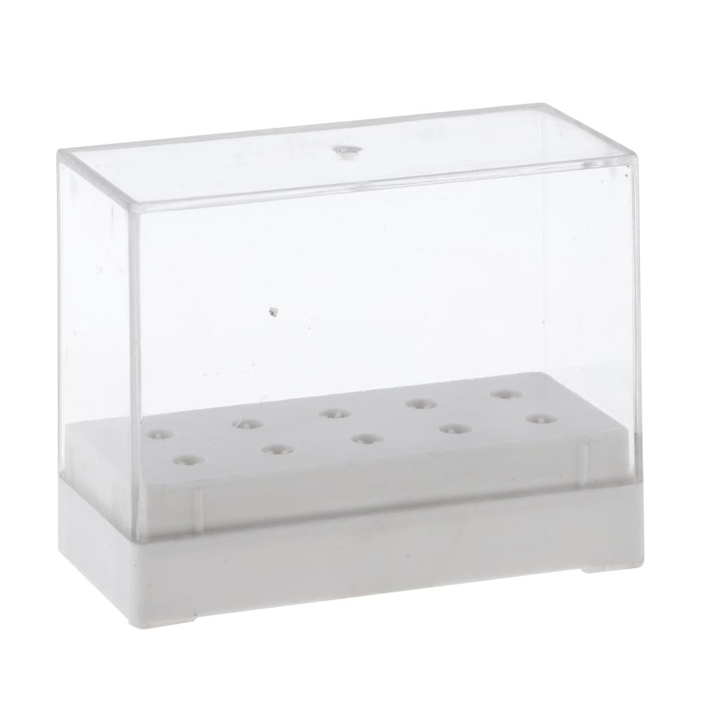 3x10 Holes Nail Drill Bit Holder Stand Organizer Manicure Display Box White