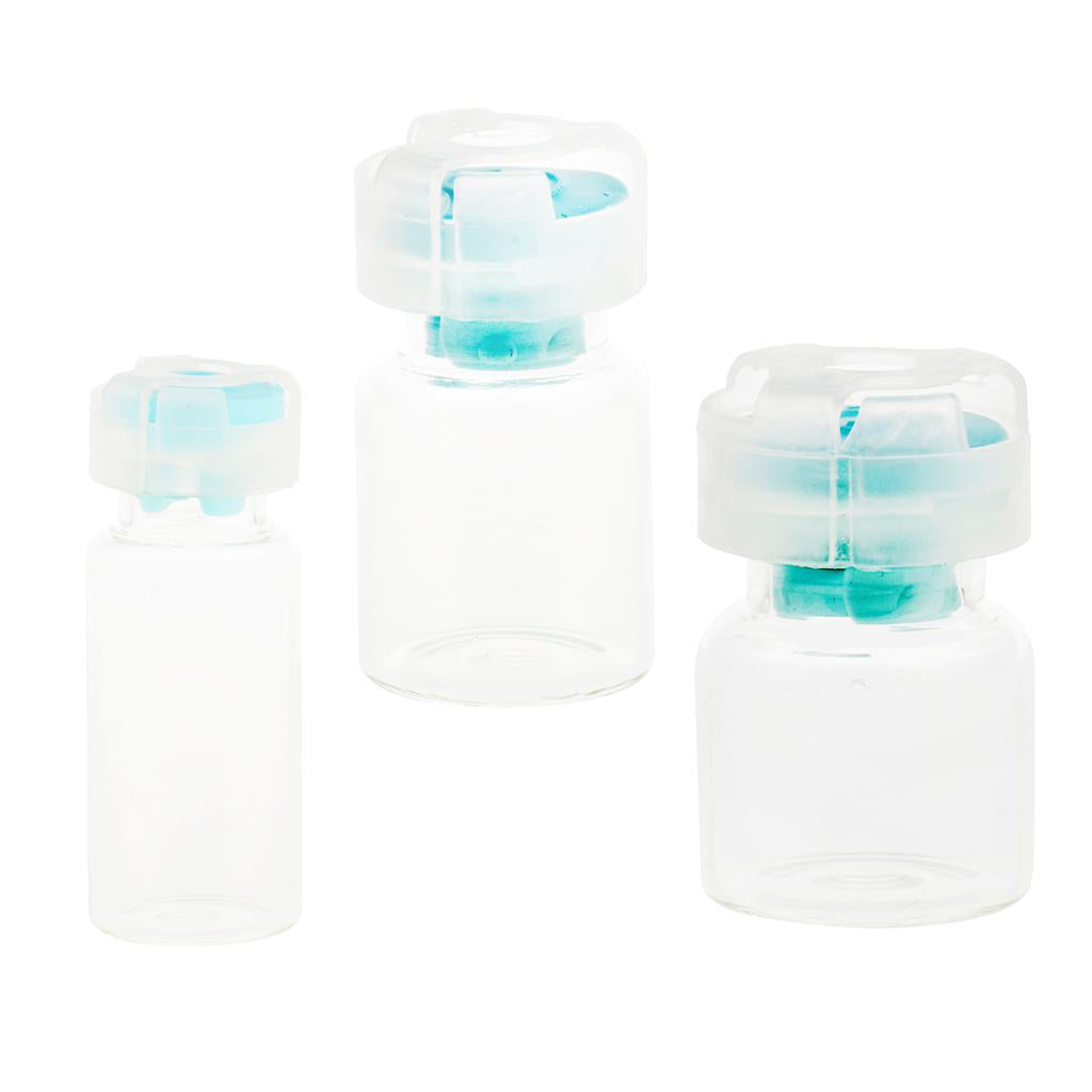 2xLots 10pcs Empty Clear Glass Dram Bottles Vials With Black Screw Cap Blue 3ml