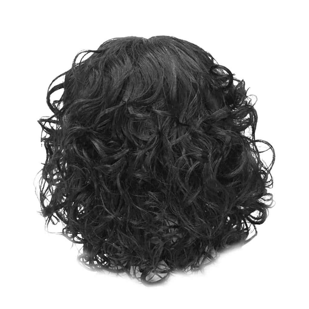 14" Elegant Women Short Fluffy Kinky Wavy Curly Synthetic Hair Wigs Black