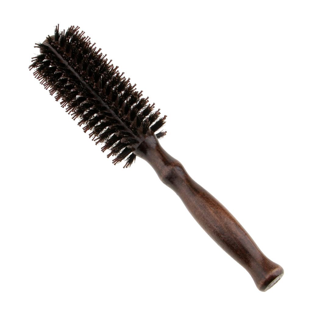 2xRound Wood Handle Hairbrush Barber Hairdressing Curling Hair Comb Brush 14 Rows