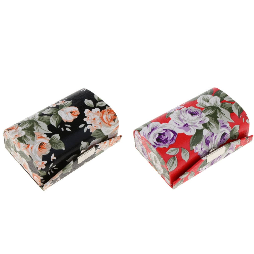 2pcs Leather Lipstick Lip Gloss Case Storage Box Makeup Holder with Mirror