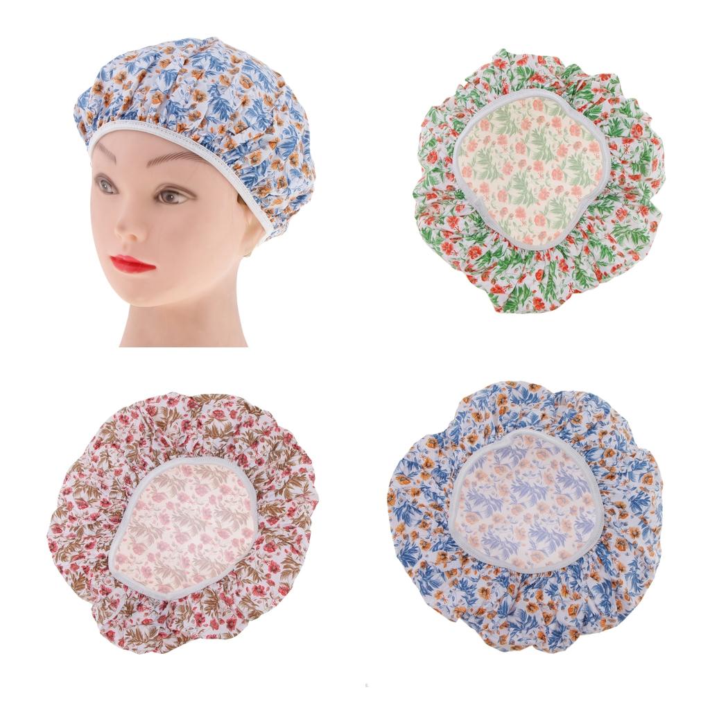 4xWomen Shower Caps Bathing Bath Hat Elastic Salon Hair Cover Head Cap Blue