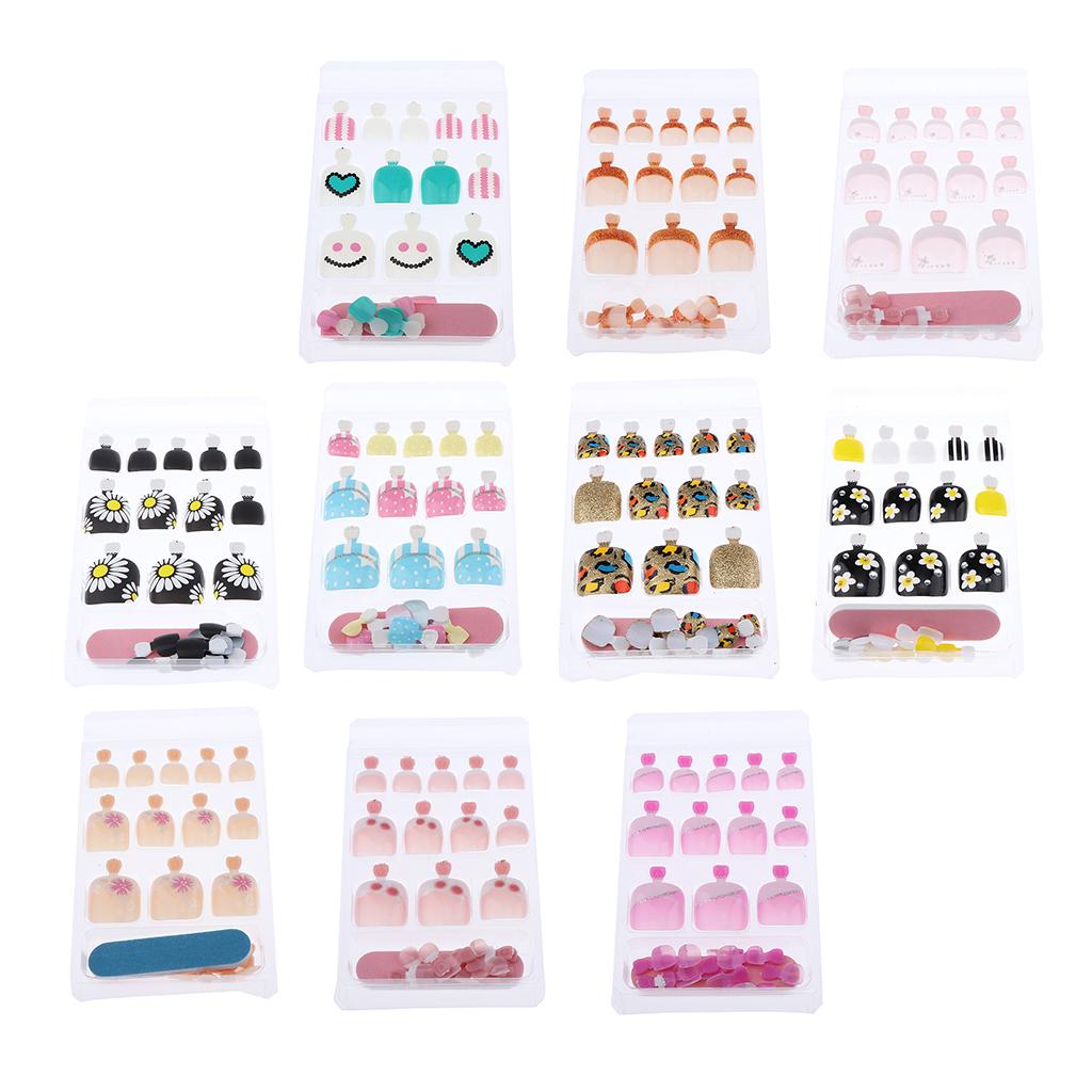 4x24pcs False Toe Nails French Full Toenails Feet Nail Art Fake Decoration HY-TN-4025