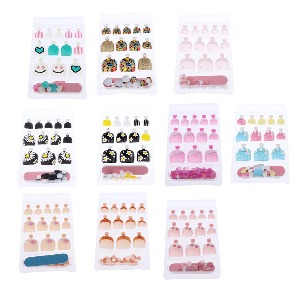 3x24pcs False Toe Nails French Full Toenails Feet Nail Art Fake Decoration HY-TN-4025