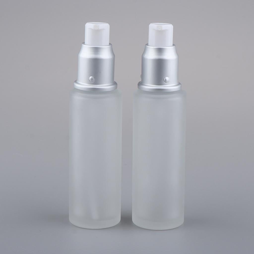 4x2Pcs Empty Glass Bottles Cosmetic Makeup Travel Lotion Containers 50ml Pump