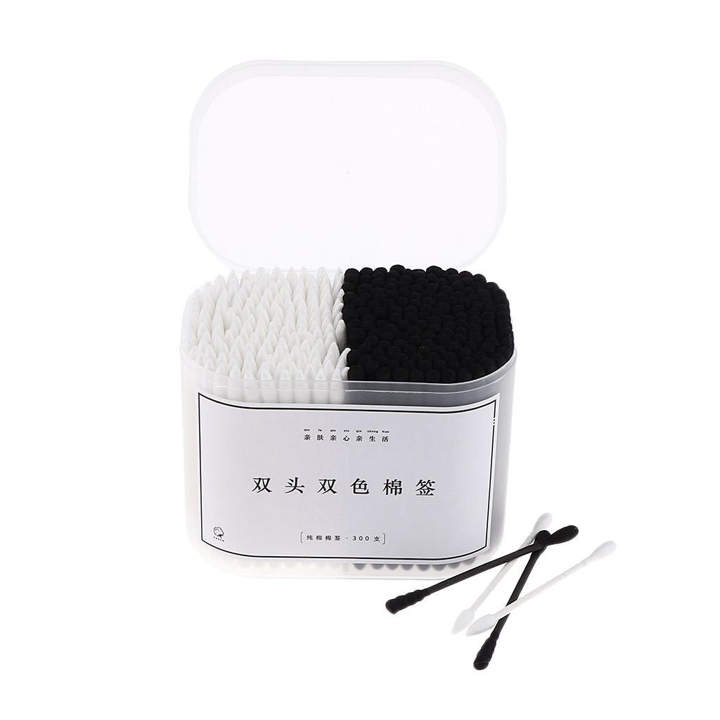 3x300Pcs Cotton Swabs Buds Spiral Pointed Tips Makeup Applicators White Black