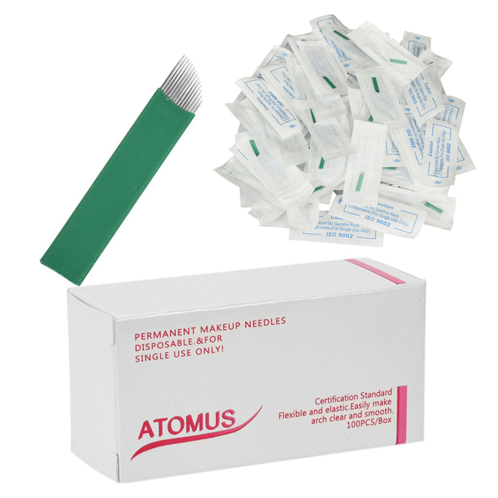 100 Eyebrow Blades Microblading Tattoo Brows Needles Make-up Tools 14 Pins