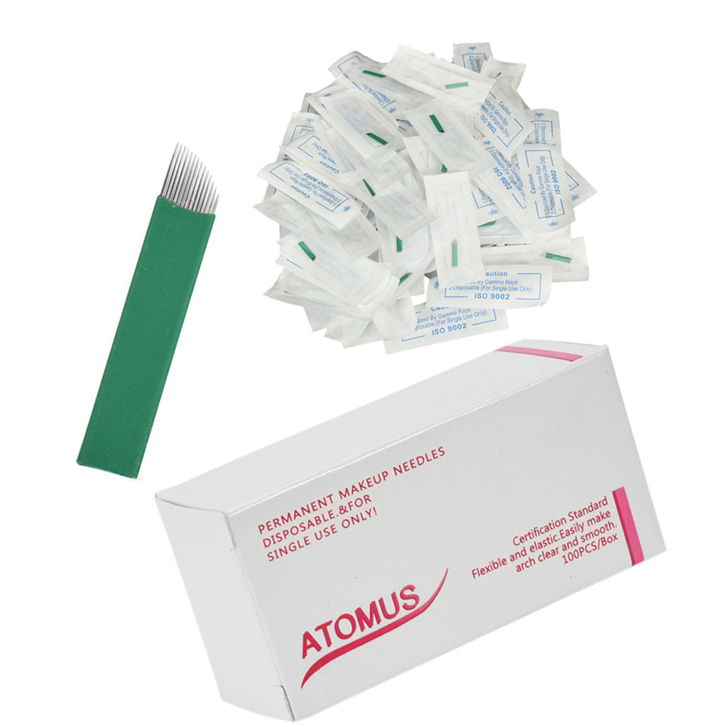 100 Eyebrow Blades Microblading Tattoo Brows Needles Make-up Tools 14 Pins