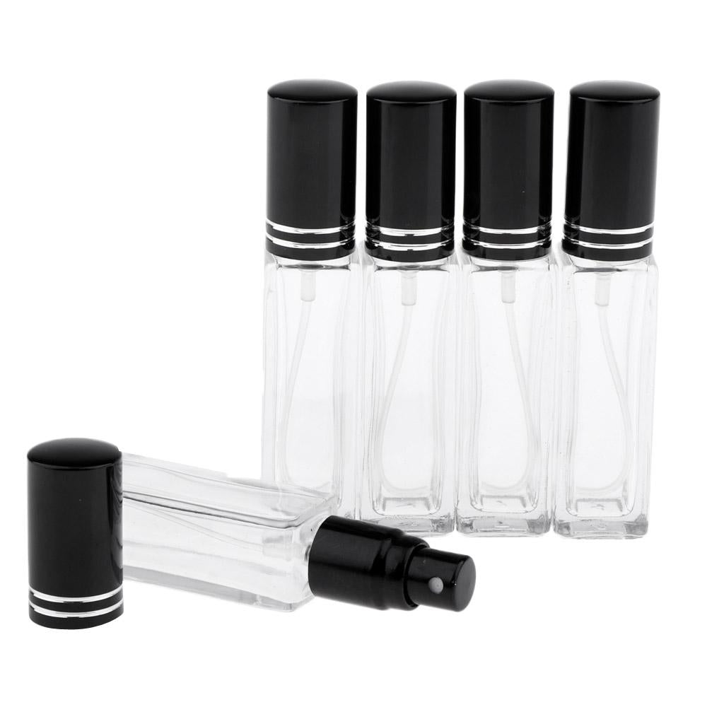 2x5x 8ml Refillable Perfume Atomizer Empty Spray Bottle Black Cap With Stripe