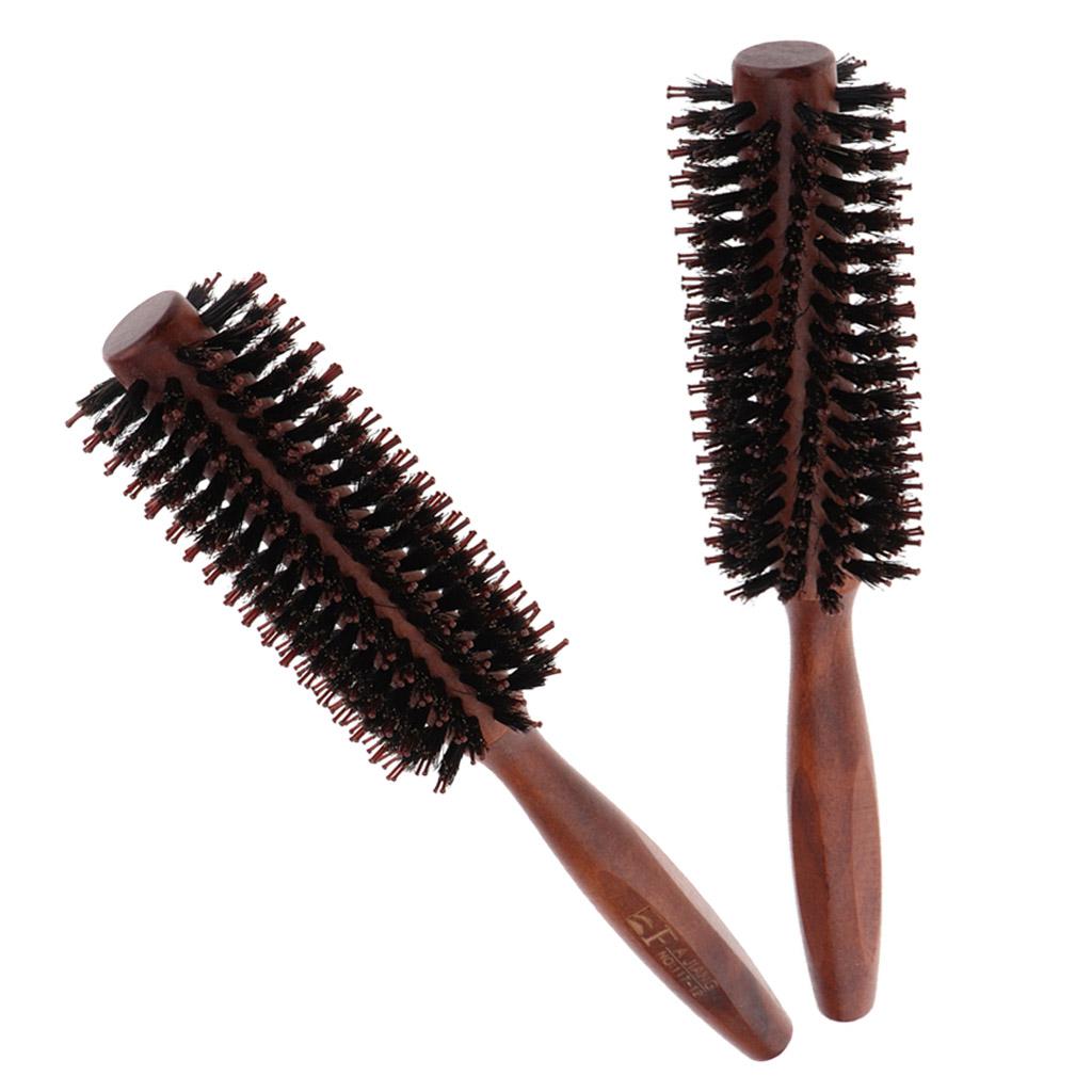 3xBristles Wood Round Styling Hairbrush Roll Comb for Curling Straight Hair 01