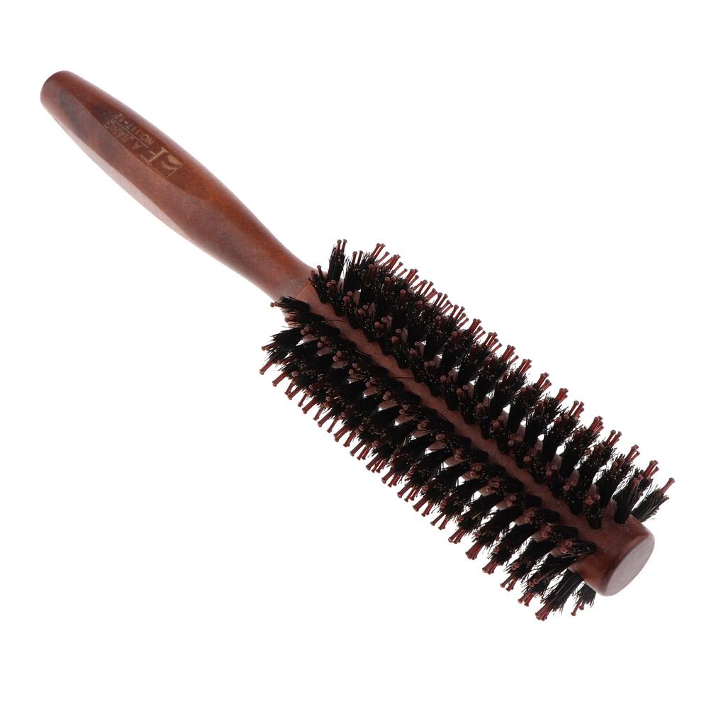 2xBristles Wood Round Styling Hairbrush Roll Comb for Curling Straight Hair 01