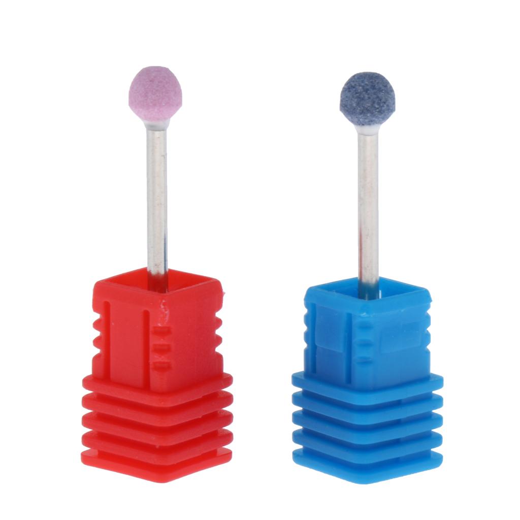 4x2x Nail Drill Bits Ball Head Quartz Rotary Burrs Cuticle Clean Manicure Bit Pink+Blue