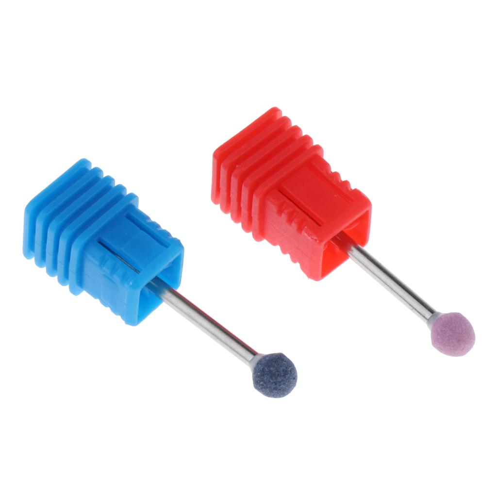 3x2x Nail Drill Bits Ball Head Quartz Rotary Burrs Cuticle Clean Manicure Bit Pink+Blue