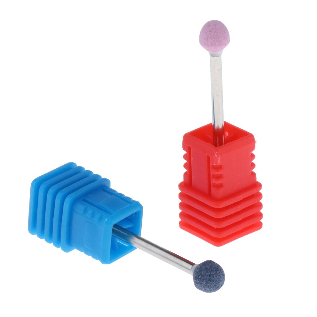 2x2x Nail Drill Bits Ball Head Quartz Rotary Burrs Cuticle Clean Manicure Bit Pink+Blue
