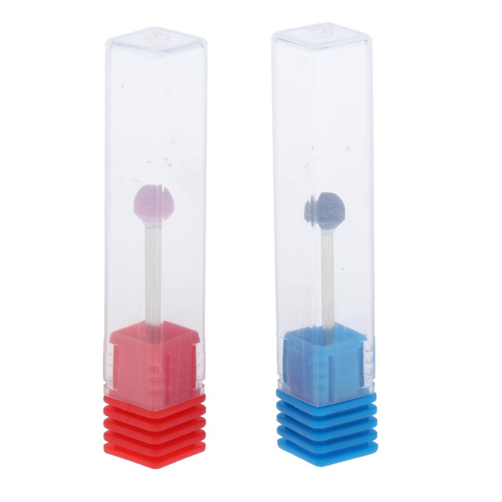 2x2x Nail Drill Bits Ball Head Quartz Rotary Burrs Cuticle Clean Manicure Bit Pink+Blue