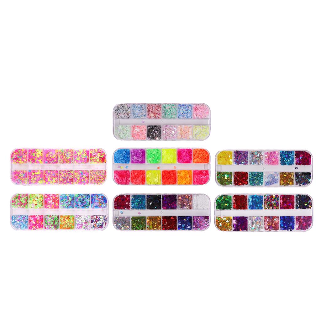 4x12 Colors Nail Glitter Sequins Butterfly Flakes Nail Art 3D Decoration 01