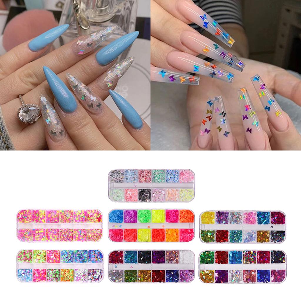 3x12 Colors Nail Glitter Sequins Butterfly Flakes Nail Art 3D Decoration 01