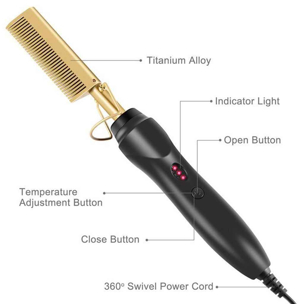 Hair Straightener Hot Comb Electric Heated Straightening Comb Brush US Plug