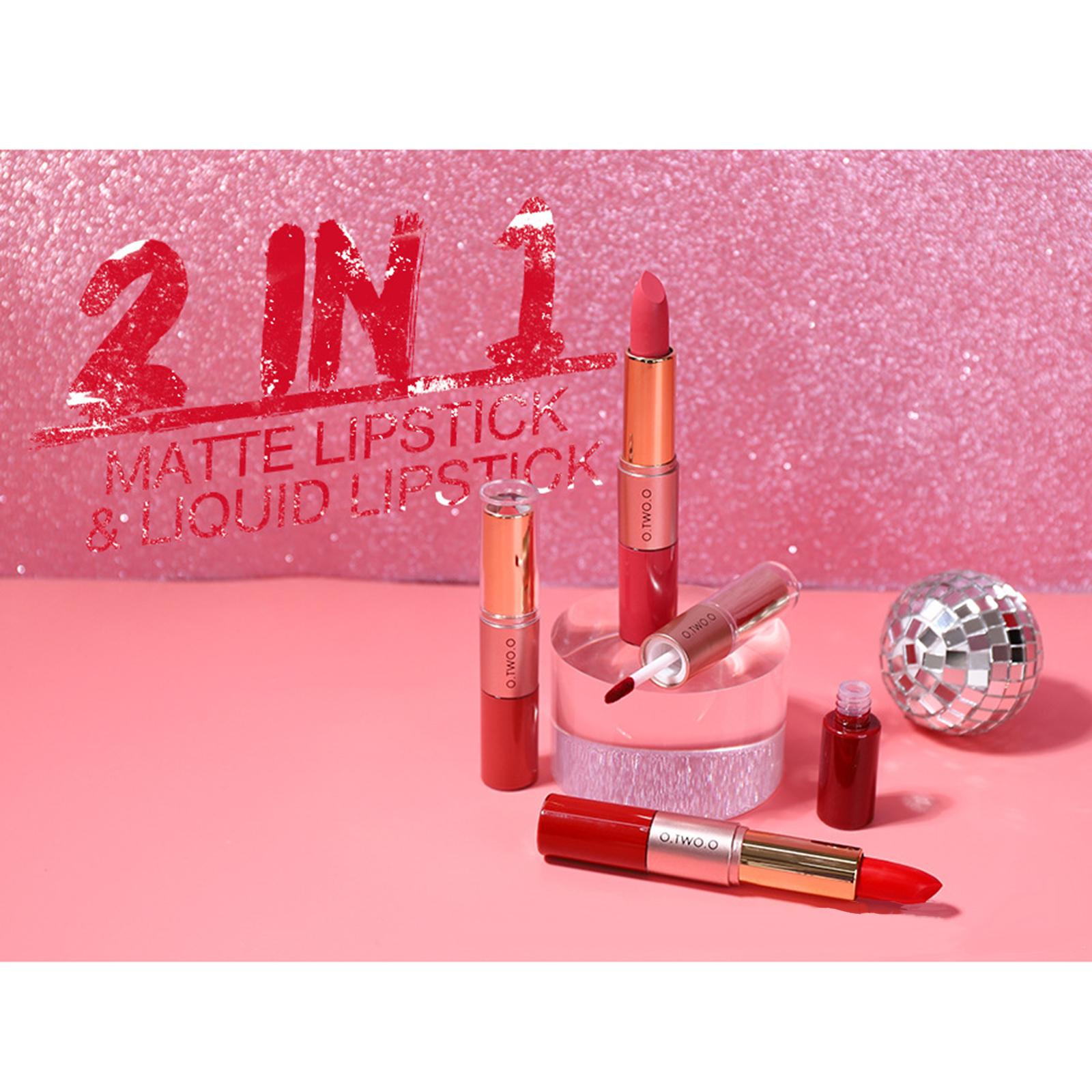 2xCompact 2 in 1 Waterproof Matte Lipstick Lip Gloss Lipgloss Color 02