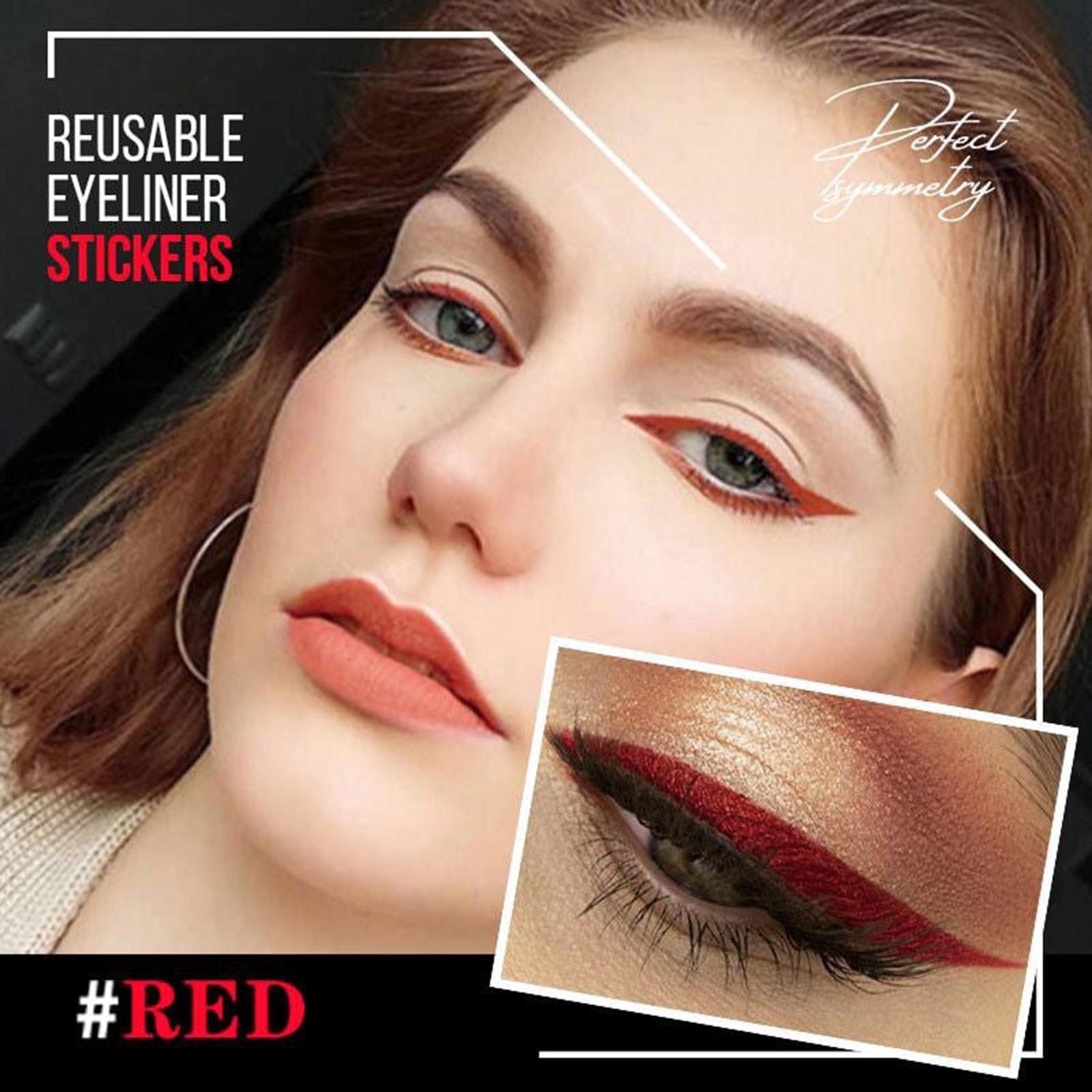 4xReusable Eyeliner Stickers Makeup Eyeshadow Cat Eye 6 Pair Pink+Purple