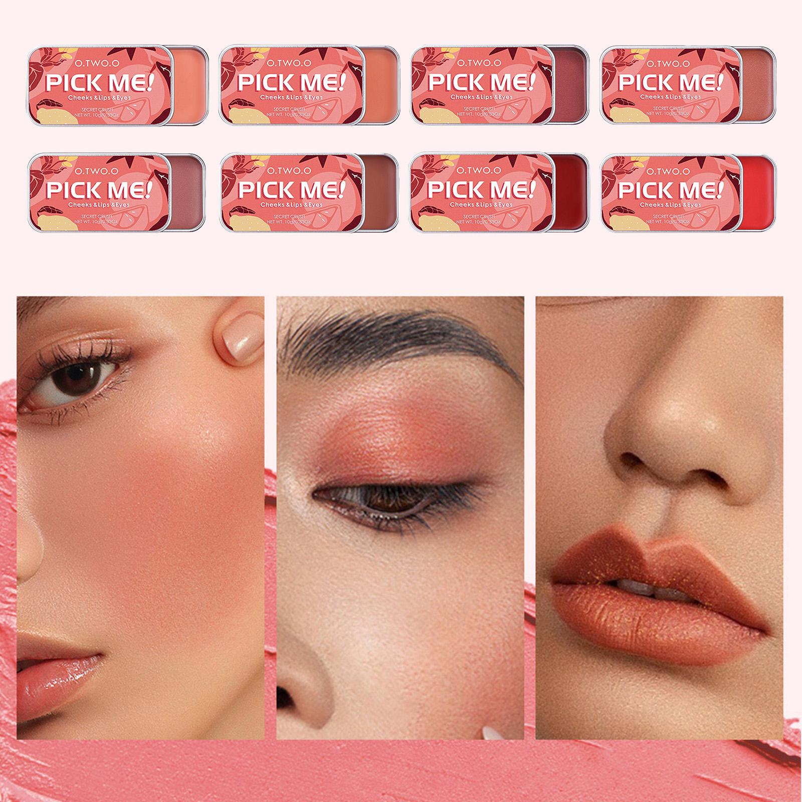 2x3-in-1 Lipstick Eye Shadow Blush Repairing Palette Monochrome Rouge Cream A