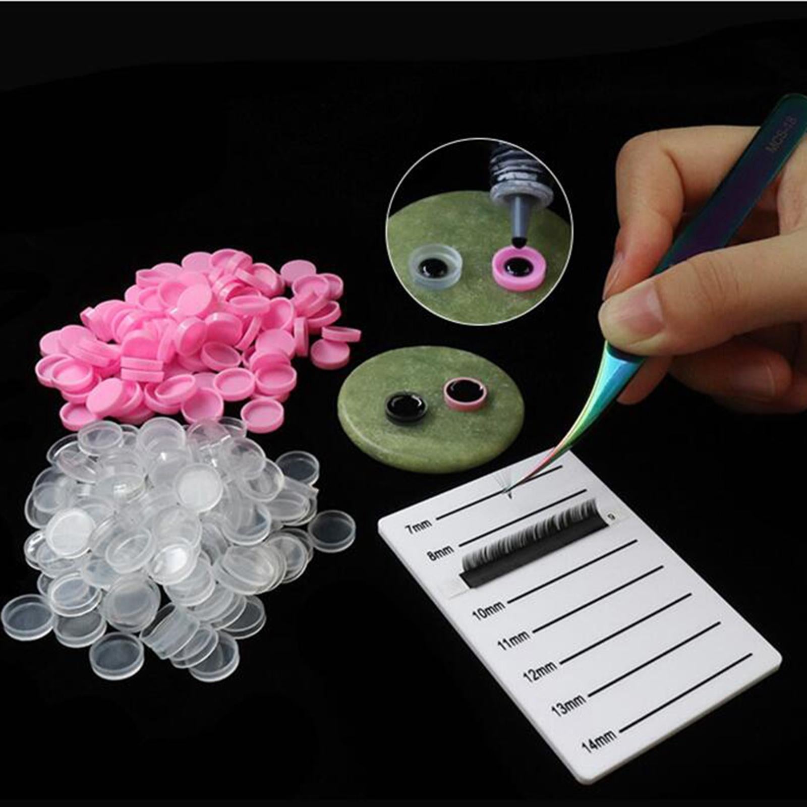 2x100Pcs Adhesive Stand Eyelash Extension Glue Holder Grafting Cup Pink