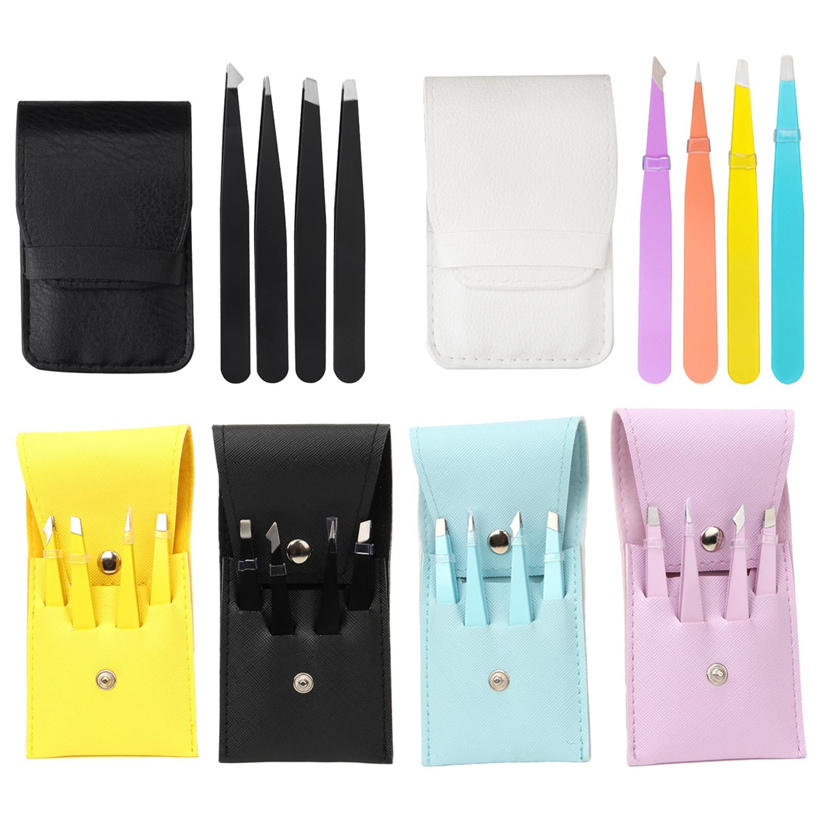 4xFine Hairs Puller Stainless Steel Professional 4 in1 Slanted Black