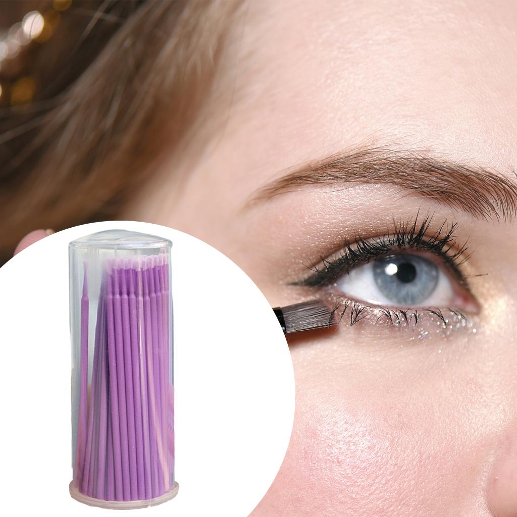 2x100PCS Eyelash Cotton Swab Disposable for Eye Makeup 96x1.9mm Head Purple