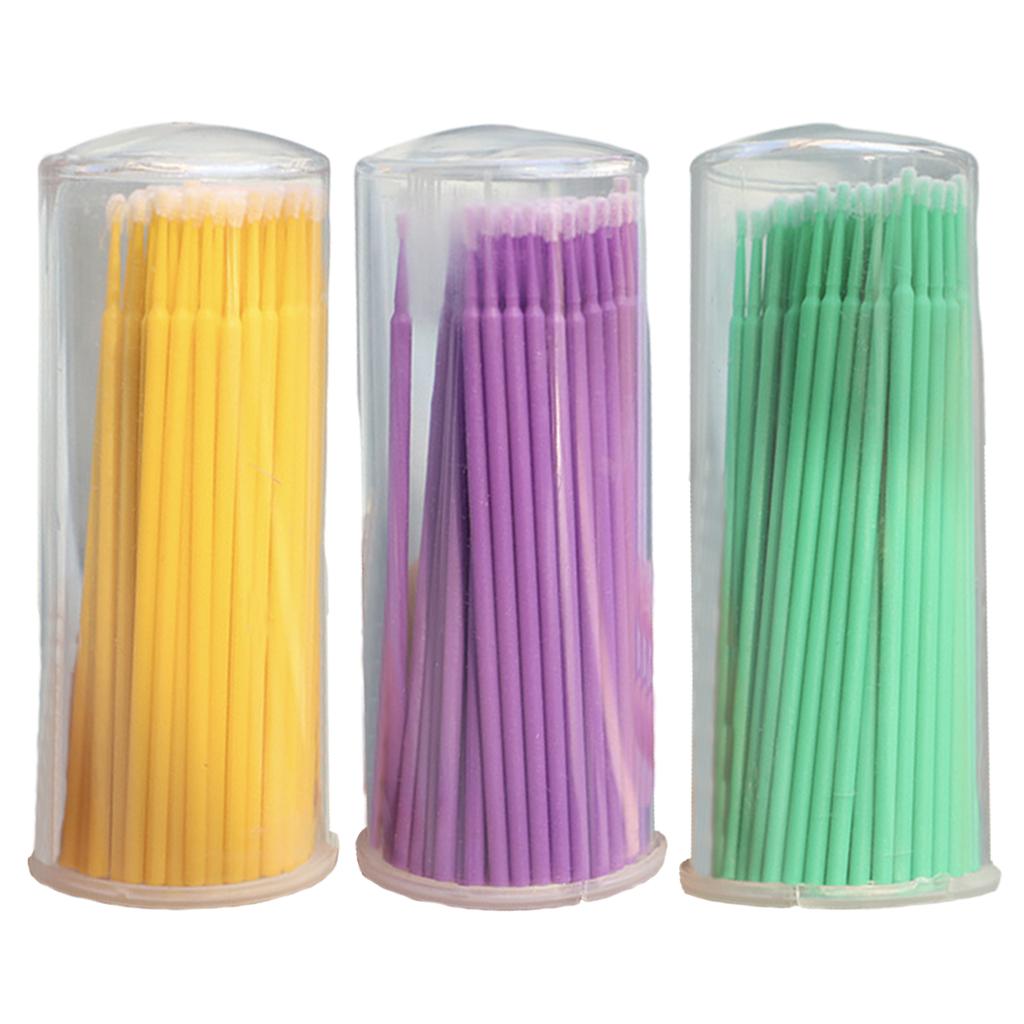 3x100PCS Eyelash Cotton Swab Disposable for Eye Makeup 96x1.9mm Head Purple